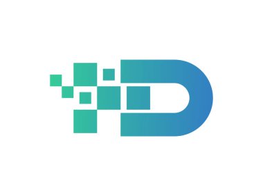 D harfi piksel dijital logo şablonu