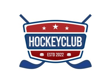Hokey sporu rozet logosu, spor hokeyi tasarım vektörü