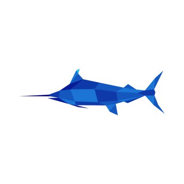 Geometrik mavi kılıçbalığı logosu, kılıçbalığı balık vektör illüstrasyonu