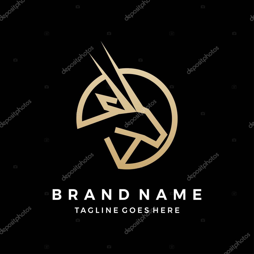 Luxury line art oryx logo vector illustration