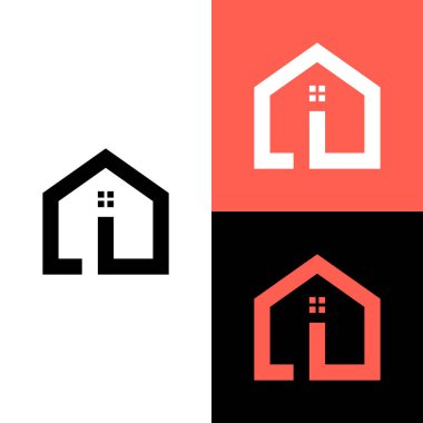 Emlak logosu, birinci harf ve ev tasarımı vektör illüstrasyonlu I monogramı