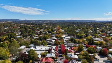 Stirling, Güney Avustralya: Yukarıdan çarpıcı bir 4K ile yakalanan bu hava aracı görüntülerinde Adelaide Tepeleri 'ndeki Stirling' in ikonik yaprak yuvarlakları görülüyor. Canlı sonbahar ağaçları, huzurlu trafik akışı ve büyüleyici sokaklar