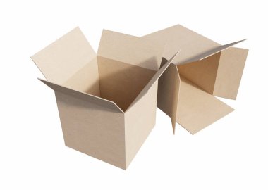 Beyaz Arkaplanda Açık Karton Kutular Grubu