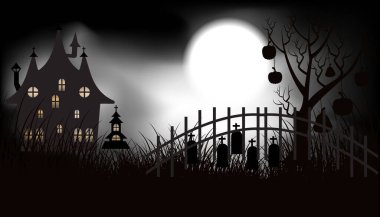 Graveyard silhouette Halloween Abstract Background.