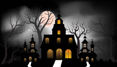 Graveyard silhouette Halloween Abstract Background.