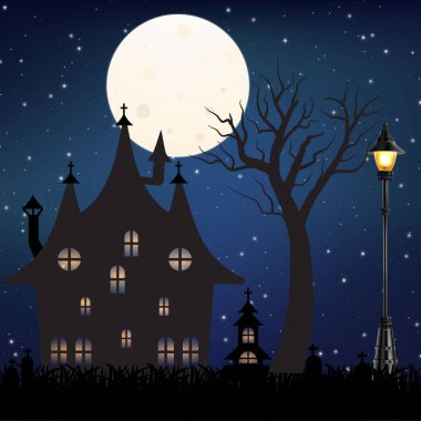 Graveyard silhouette Halloween Abstract Background.