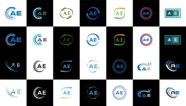 AE minimalist ve klasik logo dizaynı. AE düz ve basit stil siyah ve beyaz varyasyon harfi logosu bir sanat tahtasında ayarlı.