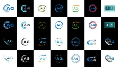 AG minimalist ve klasik logo dizaynı. Siyah ve beyaz varyasyon harfi logosu bir sanat tahtasında ayarlanmış AG düz ve basit biçimi.