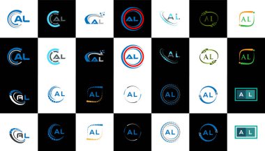 AL minimalist ve klasik logo dizaynı. AL düz ve basit stil siyah ve beyaz varyasyon harf logosu bir sanat tahtasında ayarlı.