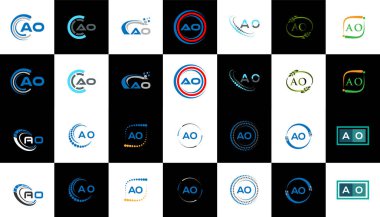 Ao minimalist ve klasik logo dizaynı. Siyah ve beyaz varyasyon harfi logosuna sahip düz ve basit bir biçim..