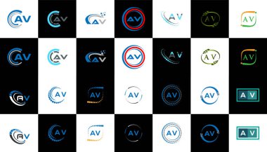 AV minimalist ve klasik logo dizaynı. Siyah ve beyaz varyasyon harfi logosu bir sanat tahtasında ayarlanmış AV düz ve basit biçimi.