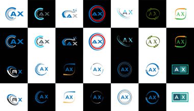 AX minimalist ve klasik logo dizaynı. Siyah ve beyaz varyasyon harfi logosu bir sanat tahtasında ayarlanmış AX düz ve basit biçim.