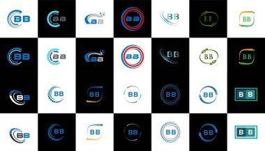 BB minimalist ve klasik logo dizaynı. Siyah ve beyaz varyasyon harfi logosu bir sanat tahtasında ayarlanmış BB düz ve basit biçim.