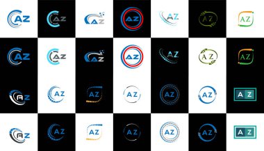 AZ minimalist ve klasik logo dizaynı. Siyah ve beyaz varyasyon harfi logosuna sahip düz ve basit bir resim tahtası.