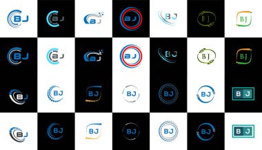 BJ minimalist ve klasik logo dizaynı. Siyah ve beyaz varyasyon harfi logosuna sahip düz ve basit BJ biçimi bir sanat tahtasında ayarlandı.