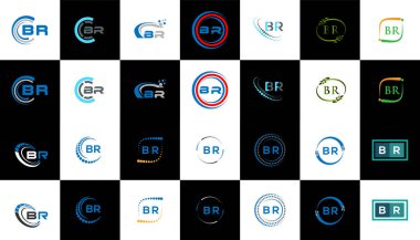BR minimalist ve klasik logo dizaynı. Siyah ve beyaz varyasyon harfi logosu bir sanat tahtasında ayarlanmış BR düz ve basit biçim.