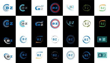 BZ minimalist ve klasik logo dizaynı. Siyah ve beyaz varyasyon harfi logosu bir sanat tahtasında ayarlanmış BZ düz ve basit biçimi.