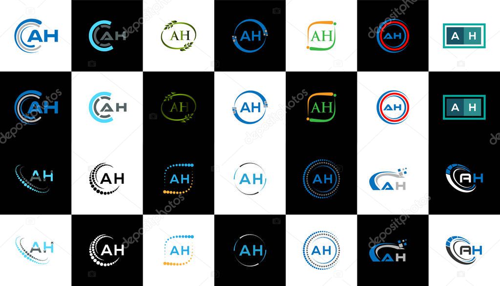 AH minimalist and classic logo set design. AH flat and simple style with black and white color variation letter logo set in one artboard.