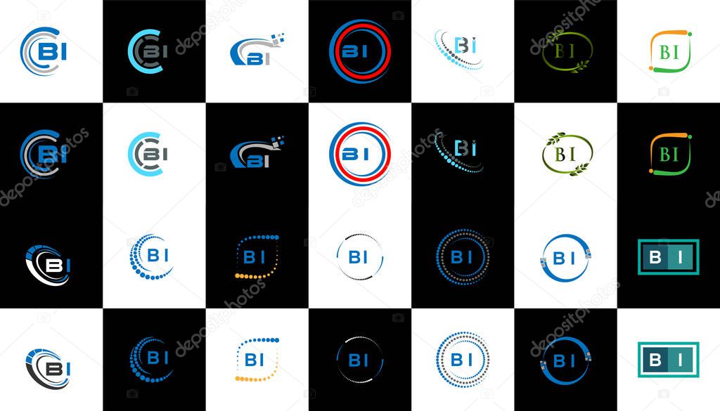 BI minimalist and classic logo set design. BI flat and simple style with black and white color variation letter logo set in one artboard.