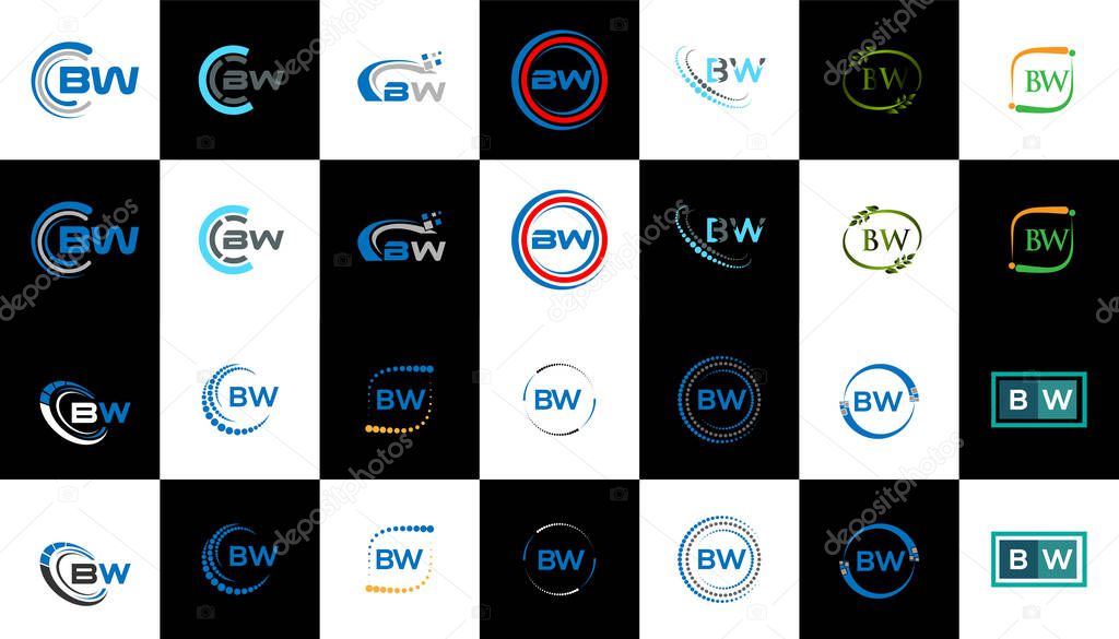 BW minimalist and classic logo set design. BW flat and simple style with black and white color variation letter logo set in one artboard.