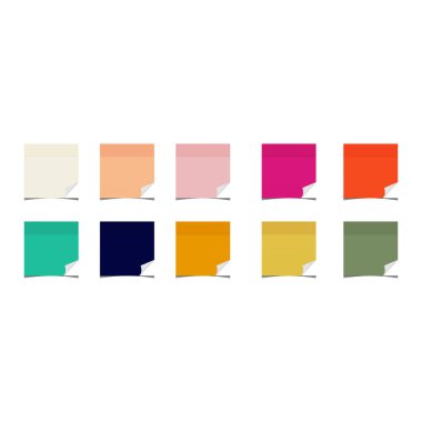 Beyaz arkaplandaki yapışkan notlar için renkli sayfalar.