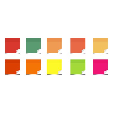 Beyaz arkaplandaki yapışkan notlar için renkli sayfalar.