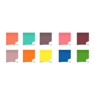 Beyaz arkaplandaki yapışkan notlar için renkli sayfalar.