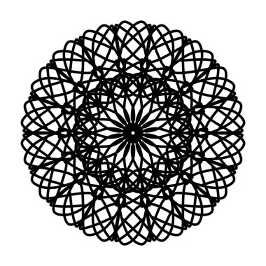 Dekoratif çiçek şekilli zarif simetrik siyah mandala, sanat, tasarım, dövme veya arka plan için mükemmel, gösterişli güzellik, simetri ve karmaşık detay.