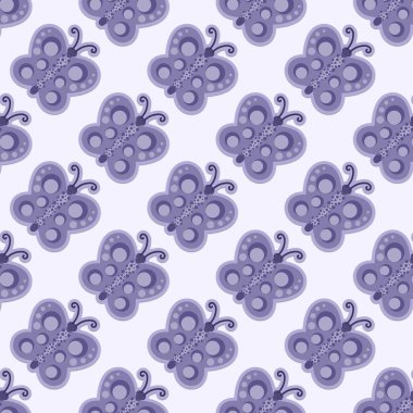 Lavanta renkleri ve noktalı aksanlı leylak mor kelebeklerin alımlı deseni. Kumaş, duvar kâğıdı, el işi ve çocuk dekorasyonu için idealdir..
