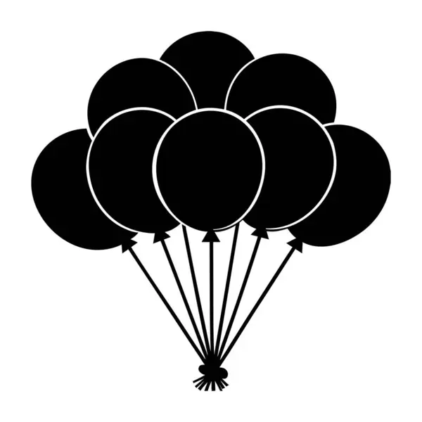  Beyaz arka planda iplerle birbirine bağlanmış sekiz siyah balon kümesi.