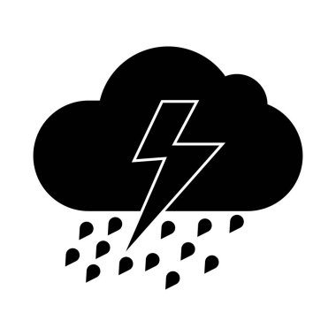  Şimşek simgesi silueti olan bulut vektör resimleme yağmuru yağar