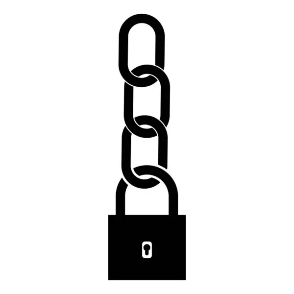   Siyah asma kilit, beyaz arka planda ağır metal bir zincir ile korunuyor.