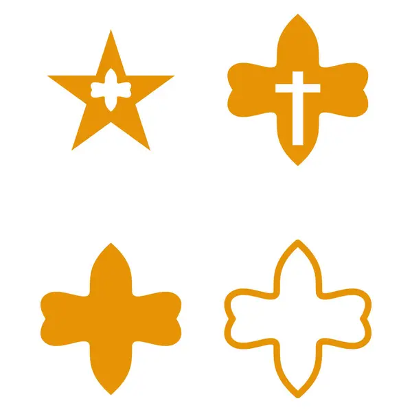  Bu resim beyaz arkaplanda dört soyut turuncu şekli gösterir. İki şekil katıdır, biri çapraz kesimli bir yıldızdır, diğeri ise beyaz haç şeklinde çapraz şekillidir..