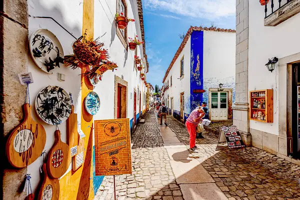 Portekiz 'in Obidos kenti 11 Mayıs 2022' de, Portekiz 'in Bidos-A Estremadura eyaletine bağlı Pedro e Sobral da Lagoa bölgesinde bulunan ve iyi korunmuş bir ortaçağ şatosudur..