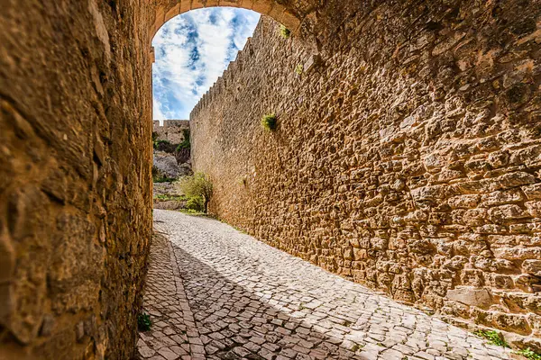 Portekiz 'in Obidos kenti 11 Mayıs 2022' de, Portekiz 'in Bidos-A Estremadura eyaletine bağlı Pedro e Sobral da Lagoa bölgesinde bulunan ve iyi korunmuş bir ortaçağ şatosudur..