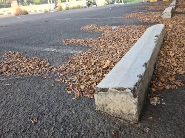 Kuru yapraklarla dolu bir yere park etmiş bir araba tamponu kentsel bir ortamda sessiz ve sonbahar havasını çağrıştırıyor..