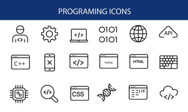 Programlama ve Geliştirme Simgeleri Koleksiyonu.