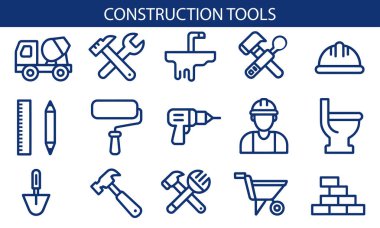 Yapım Aracı Simgeleri El Araçları, Ekipman ve Endüstriyel Sembollerin Vektör Resmini Ayarladı.