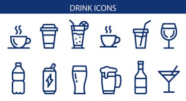 İçecek Simgeleri Seç Kahve, Çay, Meyve Suyu, Soda, Alkol ve Daha Fazla İçin İçecek Vektör Simgeleri.