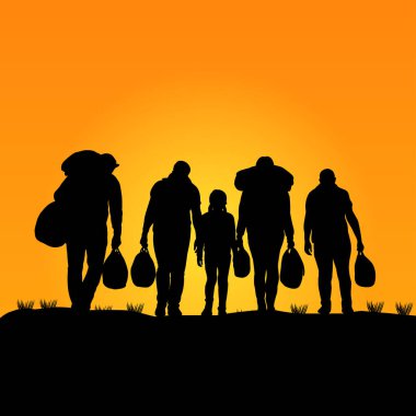 Beş mültecinin silueti uzaklaşıyor.