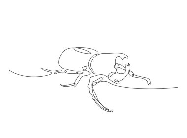 Gergedan böceği - böcek hayvan tek ana hatlı illüstrasyon. Gergedan böceğinin aralıksız çizimleri. Düzenlenebilir vuruş.