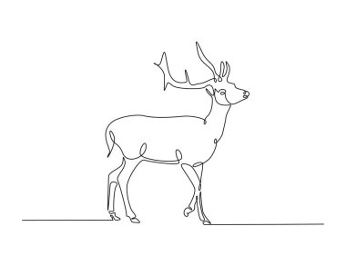Geyik türleri tek ana hatlı çizim. Geyik çizimleri devam ediyor. Düzenlenebilir vuruş.