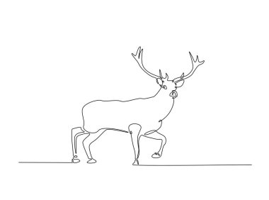 Geyik türleri tek ana hatlı çizim. Geyik çizimleri devam ediyor. Düzenlenebilir vuruş.