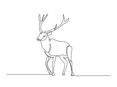 Geyik türleri tek ana hatlı çizim. Geyik çizimleri devam ediyor. Düzenlenebilir vuruş.