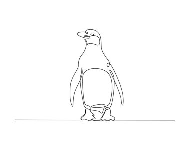 Penguen uçuşsuz kuş çizimi tek bir çizim çiziminde. Penguen 'in aralıksız çizimleri.