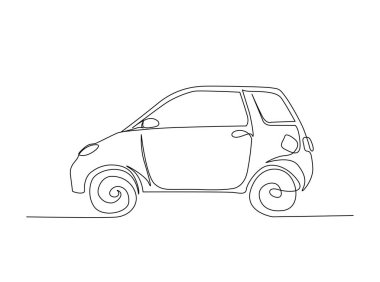 Şehir otomobili tek bir taslak çizimde çizer. Moden arabanın aralıksız çizimi.