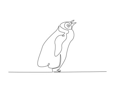 Penguen uçuşsuz kuş çizimi tek bir çizim çiziminde. Penguen 'in aralıksız çizimleri.