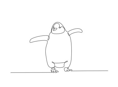 Penguen uçuşsuz kuş çizimi tek bir çizim çiziminde. Penguen 'in aralıksız çizimleri.