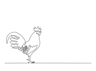  Tek hatlı resimde horoz ya da erkek tavuk. Horozun durmaksızın çizdiği çizgiler.