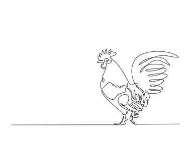  Tek hatlı resimde horoz ya da erkek tavuk. Horozun durmaksızın çizdiği çizgiler.